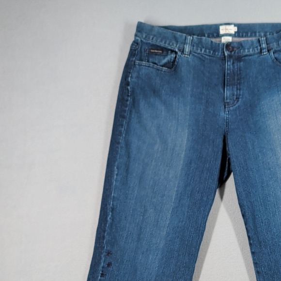 Calvin Klein Jeans Womens 16 Blue Denim Floral Embroidered Straight Leg Casual - Picture 4 of 15